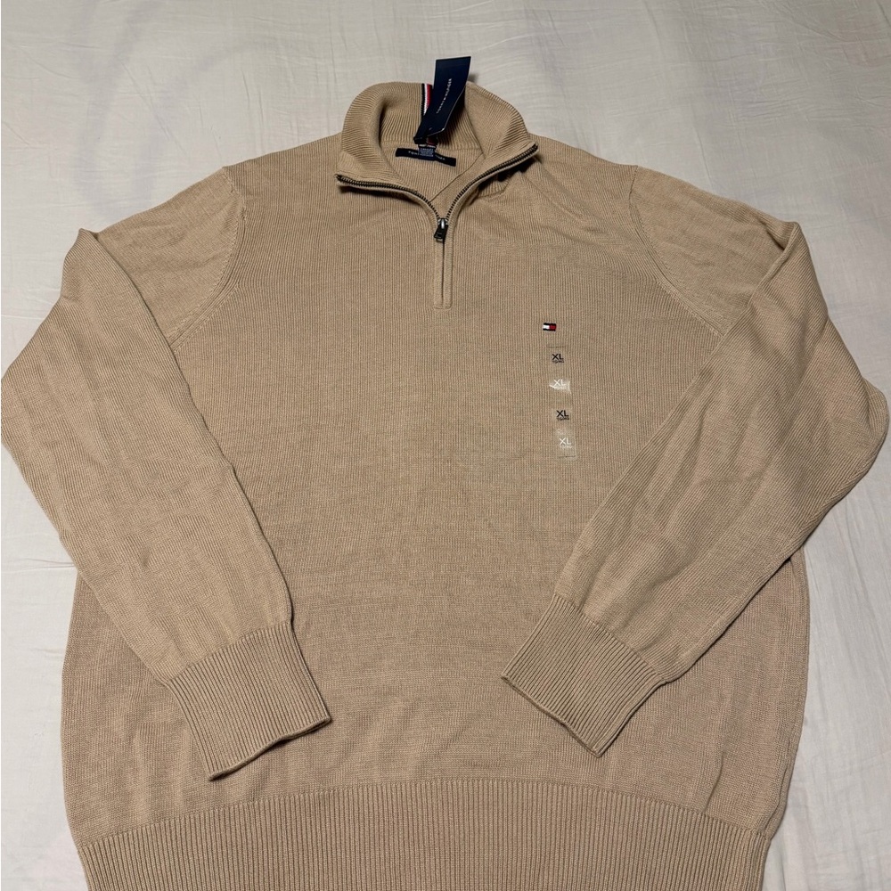 Tommy Hilfiger Men’s Tan Half-Zip Sweater